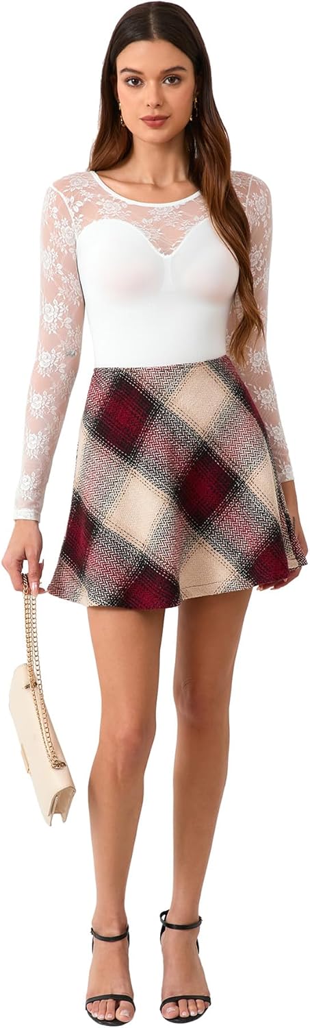 Womens Elegent High Waist Wool Plaid Dance Skirt Casual A-line Mini Skirts Outfits - Image 4