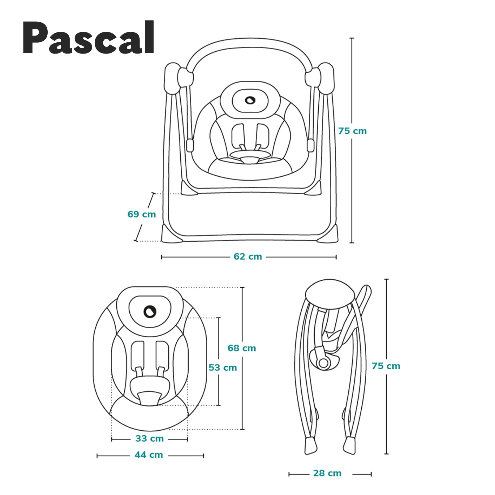 LIONELO Pascal Baby Wippe, sanfte Vibrationen, 5 Melodien, Spielzeugkarussell mit interaktiven Plüschtieren, Kopfkissen, verstellbare Rückenlehne, Energiesparsystem | Verstellbare Rückenlehne, 4 Positionen, abnehmbarer Kopfbügel, Spielzeug, Liegestuhl, fa