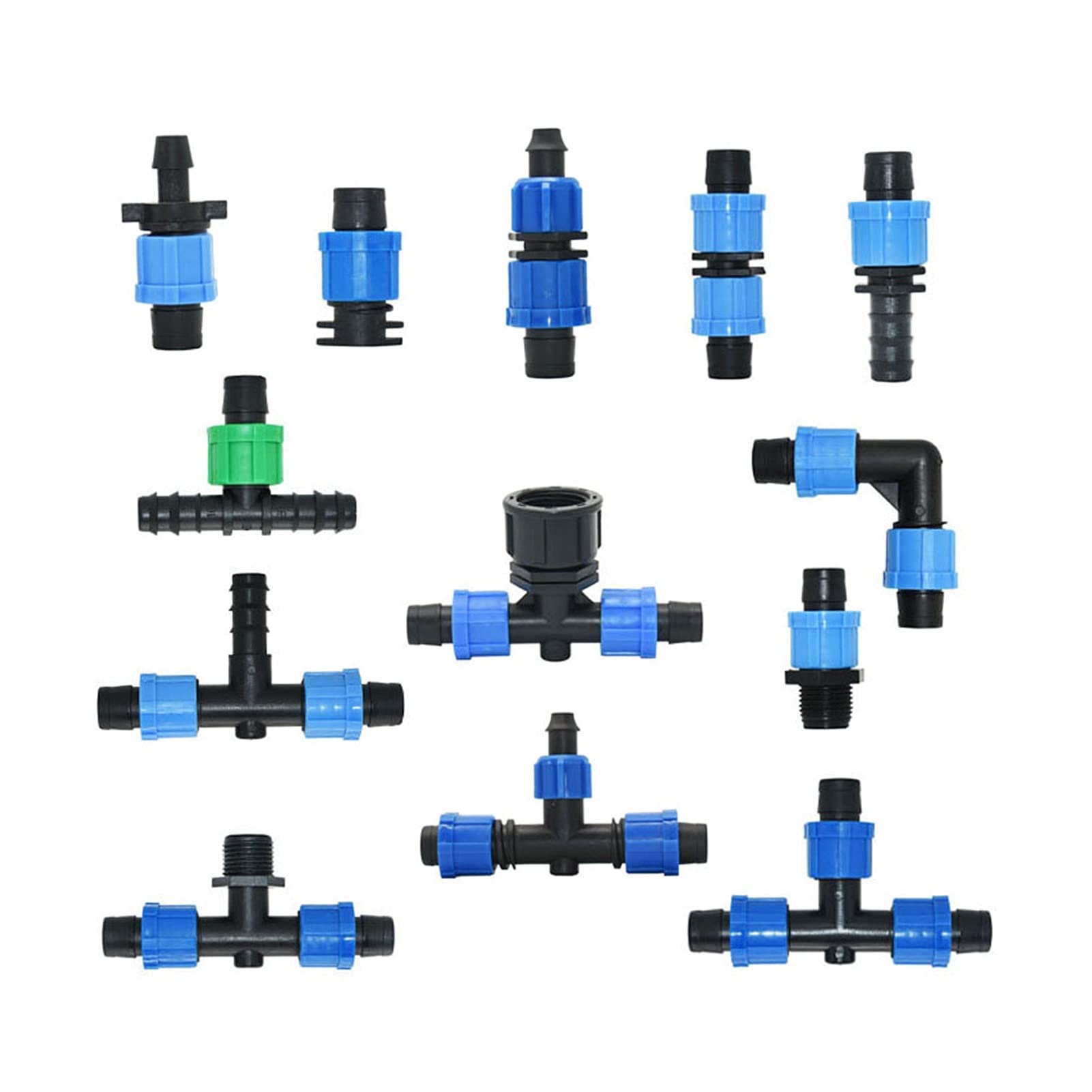 Adaptador de Conector de Utilidad Adaptador de Conector de Manguera Conector de Cinta de Goteo de Riego de 16 Mm Tapón de Extremo de Codo en Forma de T con Contratuerca Desviador de Junta de Tubería d