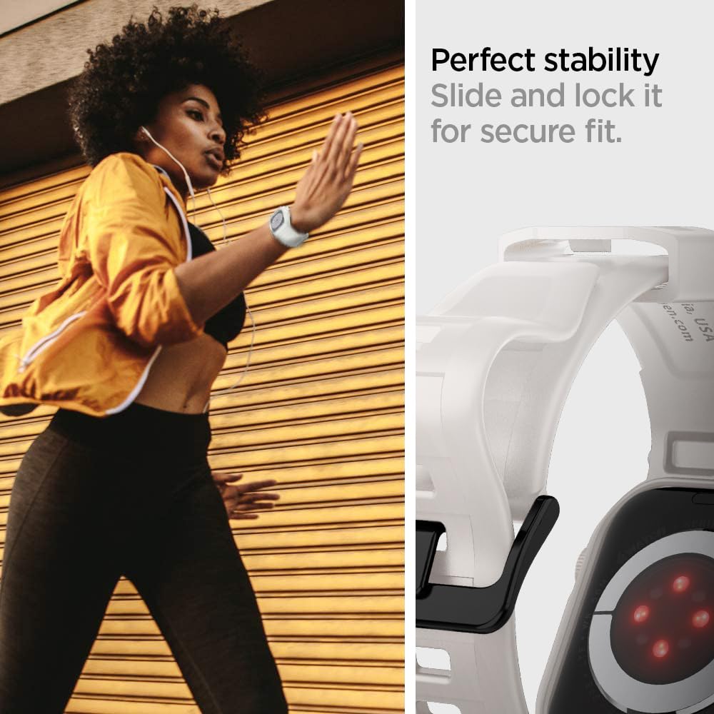 Spigen Funda y Correa Rugged Armor Pro de TPU Compatible con Apple Watch Series 9 8 7 45mm y Series SE2 6 5 SE 4 44mm