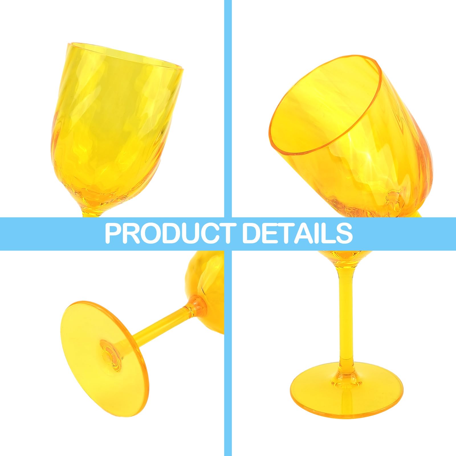 Lot de 6 verres à vin incassables en acrylique 425 ml pour intérieur et extérieur, sans BPA, incassables, jaunes
