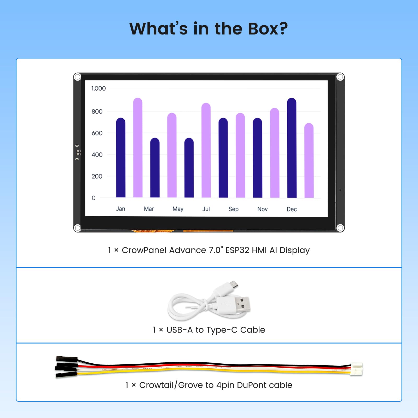 ELECROW ESP32 Display 800 × 480, 7 pollici HMI Advanced ESP32 IPS Touch Display, supporto interazione vocale AI, processore dual-core LX7 a 32 bit, fino a 240 MHz, compatibile con Arduino, ESP-IDF e
