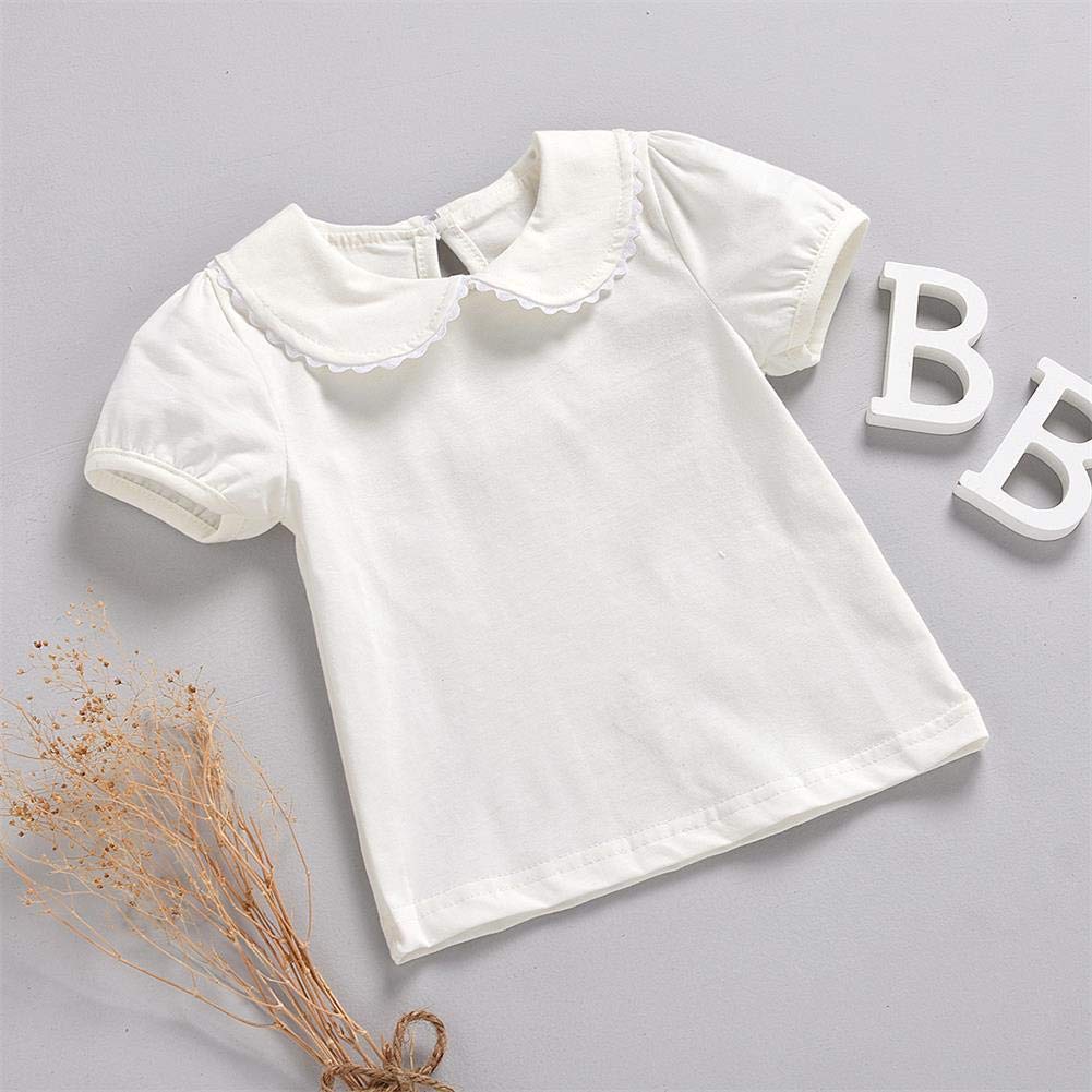 MODNTOGA Chemise à manches longues pour bébé fille - Chemisier blanc à manches courtes bouffantes - Couleur unie - Haut et bas