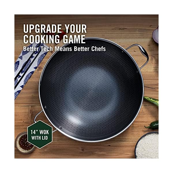 HexClad Hybrid Nonstick 14 Inch Wok with Steel Lid, Dishwasher and Oven