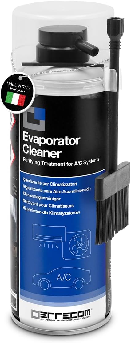 ERRECOM Evaporator Cleaner PRO, Air Conditioner Cleaner with special stiff bristle dispenser brush designed for direct use on coils, disposable gloves included, 400 mL aerosol can