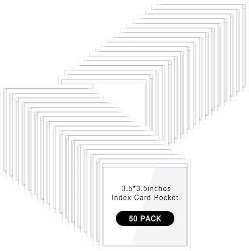 Miniatura 8 de Bolsillos adhesivos transparentes para etiquetas, fundas de plástico de 3.5 x 2.75 pulgadas, bolsillos cuadrados para etiquetas para escuela,