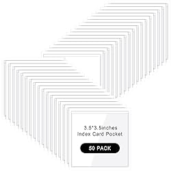 Glenmal 3.5 x 3.5 Inch Self Adhesive Index Card Pockets Clear Label Holder Plastic Photo Sleeves Square Label Pockets Holder for Library Office Home Business Storage Bin (50 Pcs)