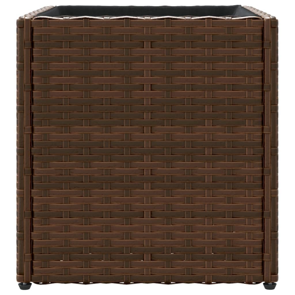 Macetero marrón 36 x 30 x 32 cm de ratán sintético con estructura de acero, resistente a la intemperie, para balcón, jardín, decoración interior y exterior