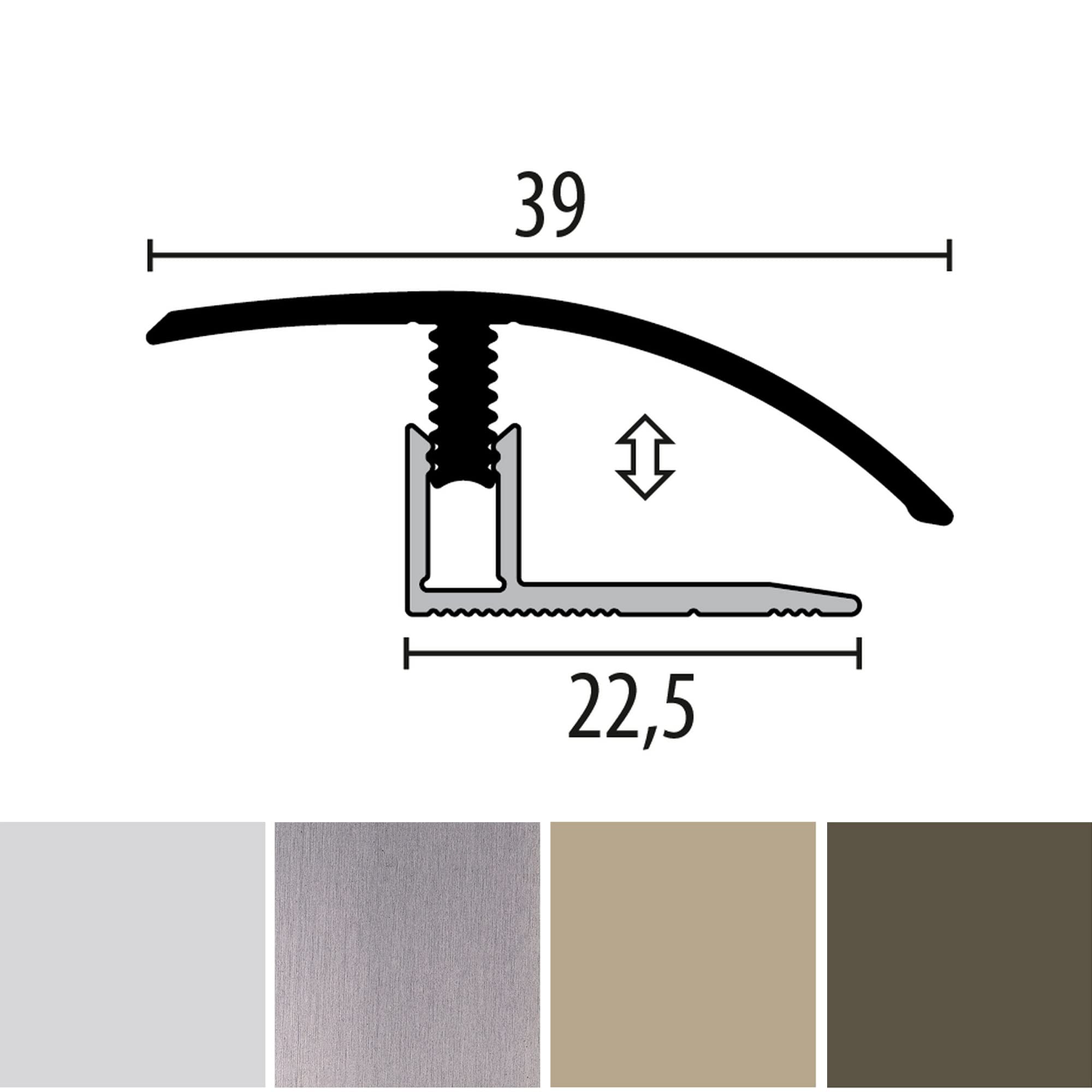 PROVISTON | Übergangsprofil | Laminatausgleich | Breite: 39 mm | Höhenausgleich: 7-12 mm | Länge: 2000 mm | Aluminiumprofil | Sand | 1 Stück