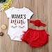 Newborn Baby Girls Floral Heart Peach Print Romper Long Pants with Bowknot Headband Outfit Set (0-3 Months, Red(Short Sleeve))