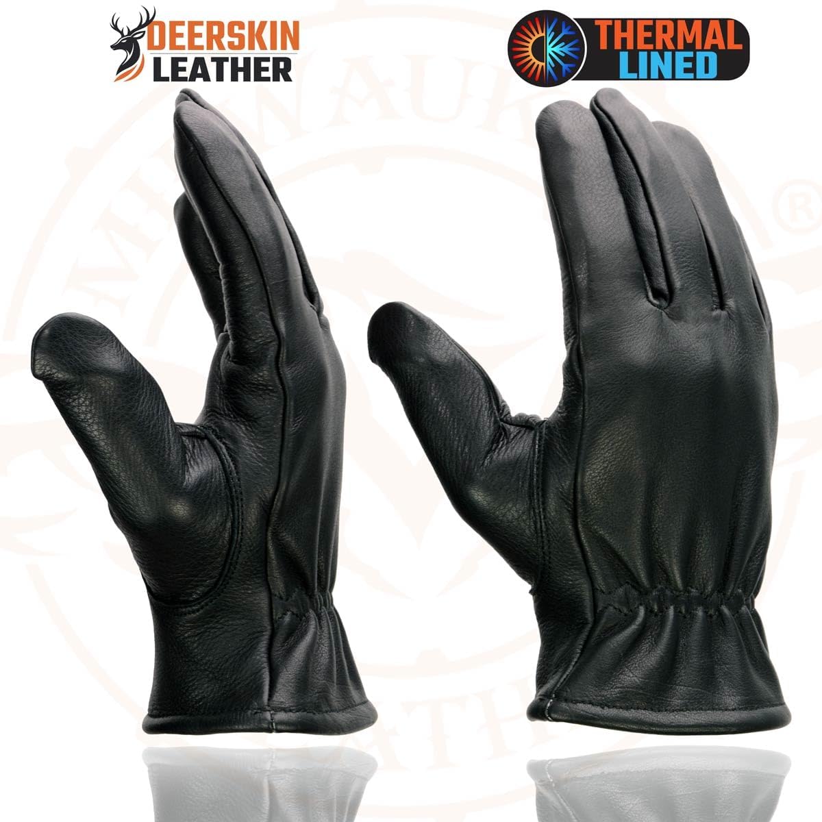 Milwaukee Leather SH858 Men's Thermal Lined USA Deerskin Black Leather Motorcycle Gloves w/Cinch Wrist Closure - Image 2