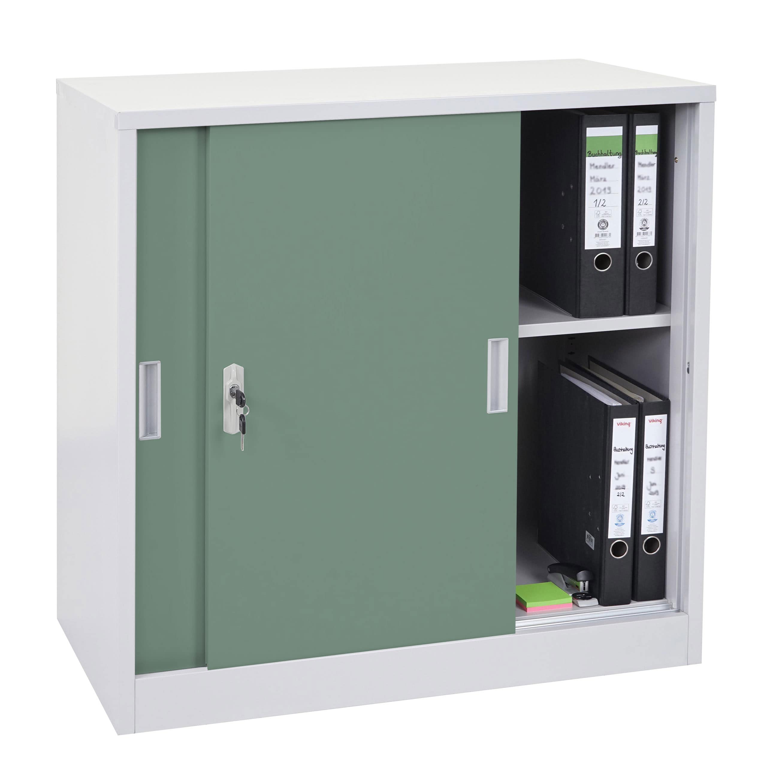 Mendler Arredo Ufficio archivio classificatore HWC-F41 Acciaio Ante scorrevoli 45x90x90cm Verde Grigio