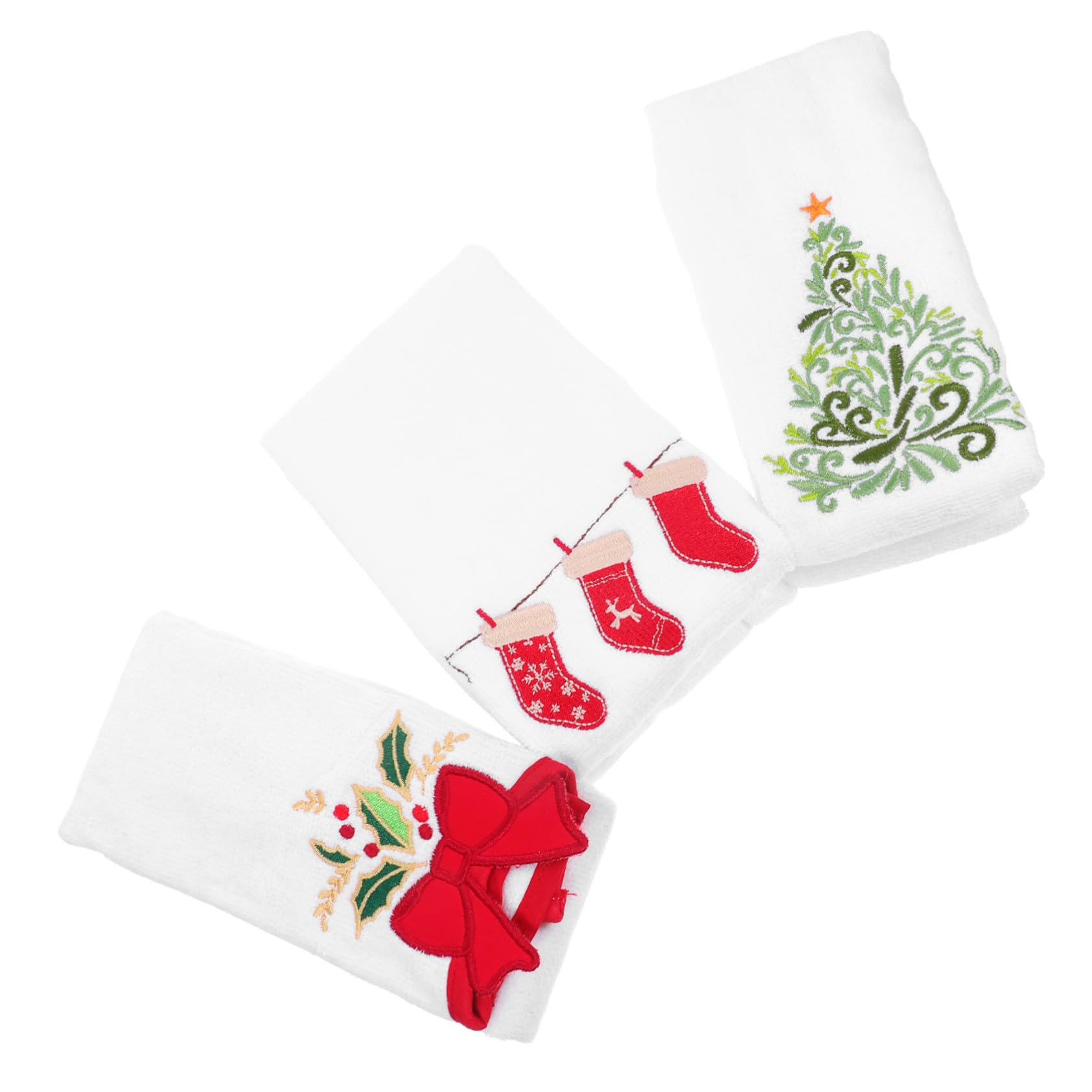 Serviettes de bain Noël en coton lot de 3 serviettes brodées blanches festives