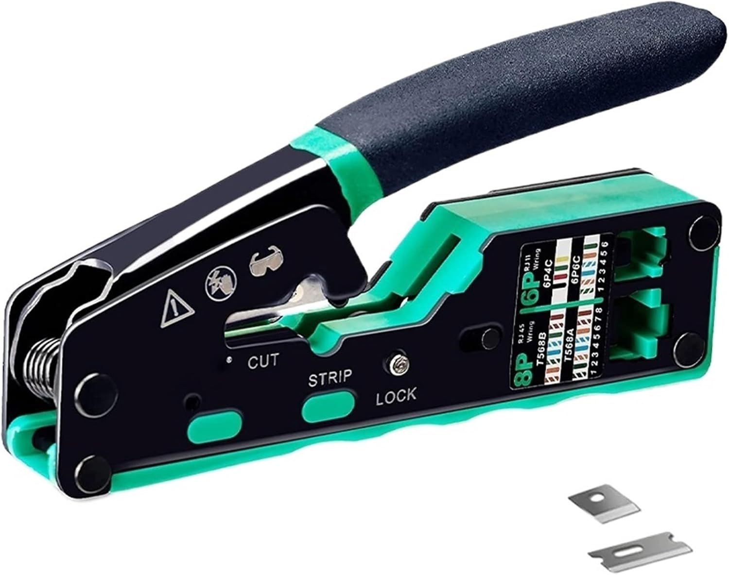 RJ45 Crimp Tool Kit Pass Through Cat6 Crimping Tool For Cat5 Cat5e Cat6 8P8C Connector, All-in-one Ethernet Crimper(Green)