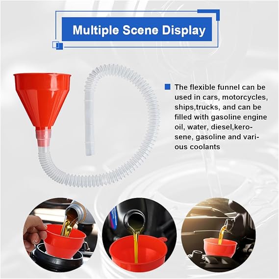 ZIMISI Plastic Fuel Funnel with Long Hose, Flexible Wide Mouth Filling Funnel, Universal Automotive Accessories for Engine Oil/Gas/Fuel/Gasoline/Diesel/Water/Fluid/Liquid Transmission (2PCS)