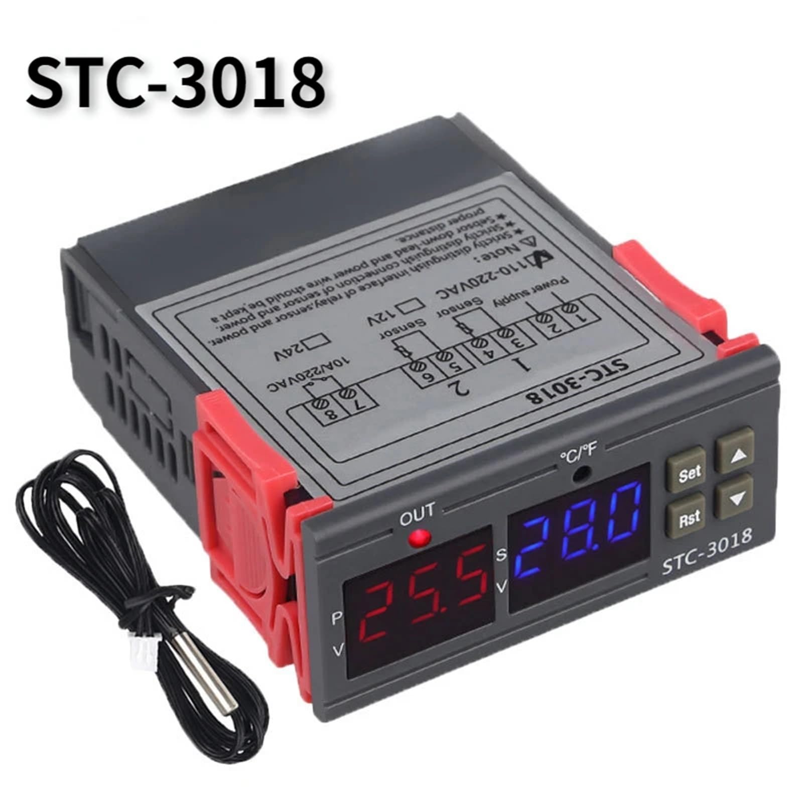 STC-3018 Regolatore di temperatura digitale Termostato Termoregolatore Sensore di temperatura Relè Riscaldamento Raffreddamento Incubatrice 12V24V(24V)