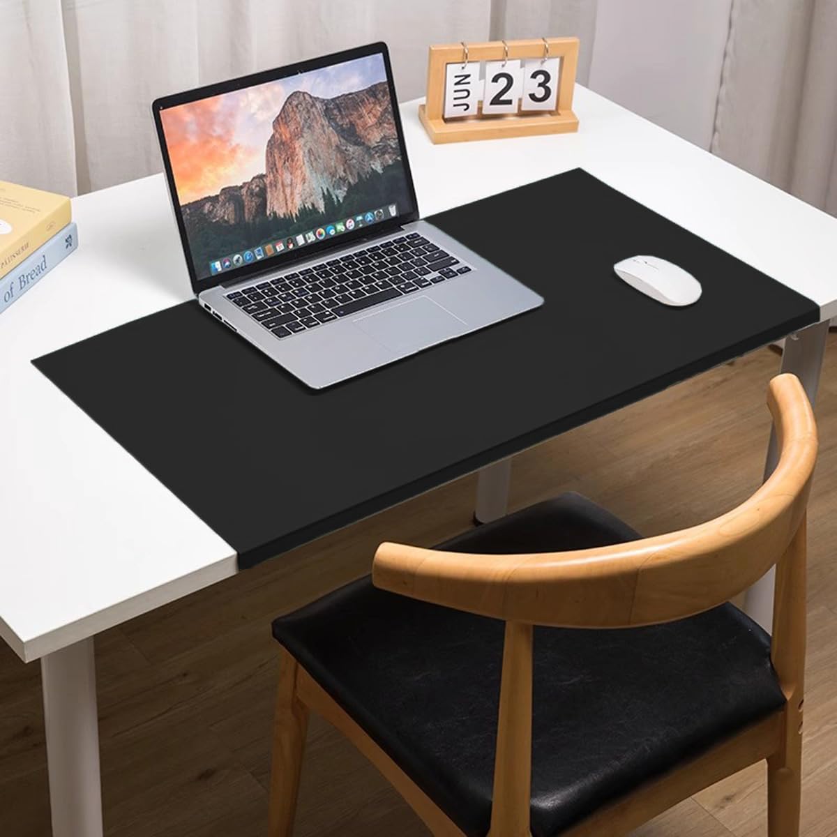 Large Leather Desk Pad with Edge Protection, Non-Slip Waterproof Desk Mat for Writing Work Game, Smooth Extended Laptop Mouse Keyboard Pads (Black,90x45cm)