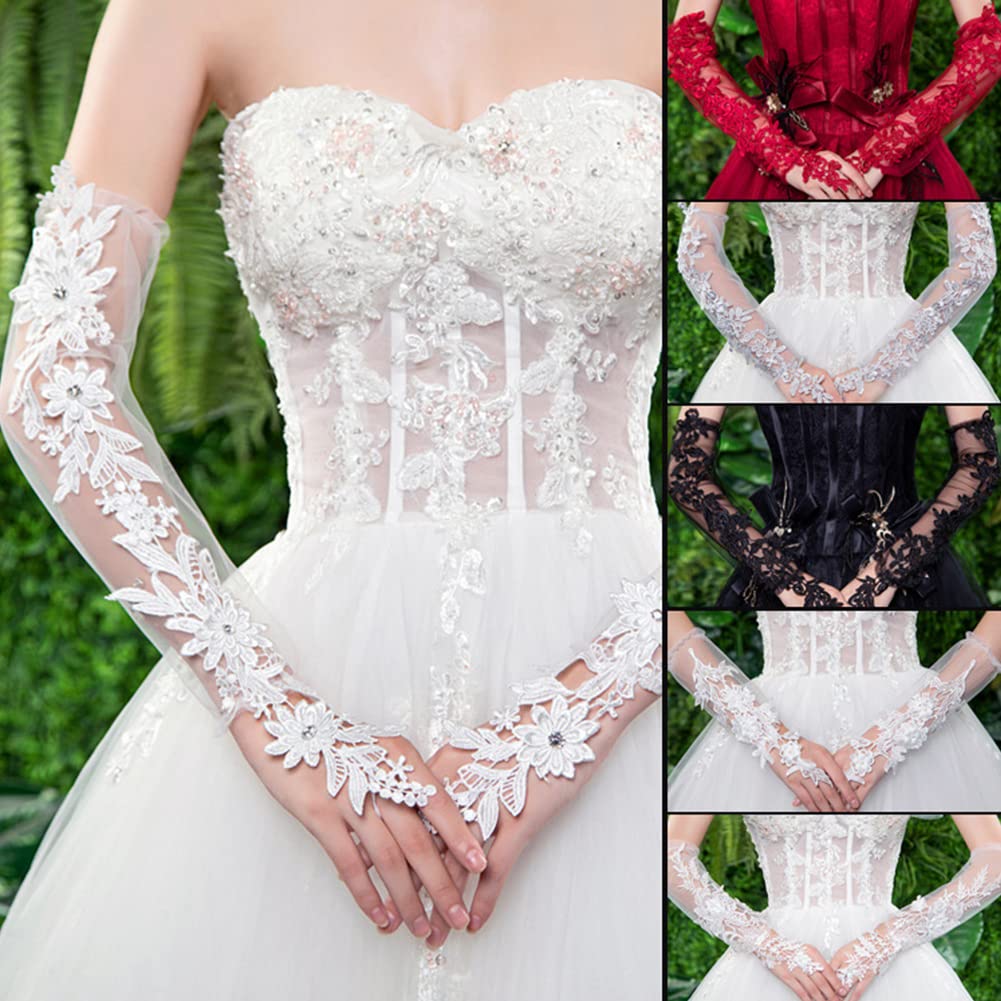 Lace Wedding Gloves, Women Elegant Long Floral Lace Gloves Fingerless Bridal Gloves for Wedding Tea Party