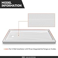 Vista 5 de CKB Base de ducha de umbral único de 60 pulgadas de largo x 36 pulgadas de ancho, bandeja de ducha de drenaje izquierdo con superficie texturizada
