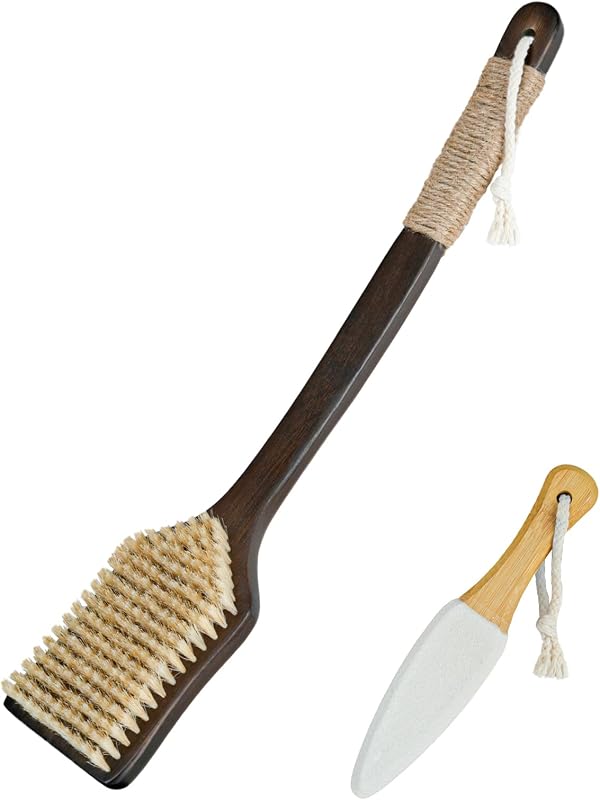 BRUSH FAMILY Escova para banho e corpo com cabo curvo longo, 44,45 cm, com lixa para pés