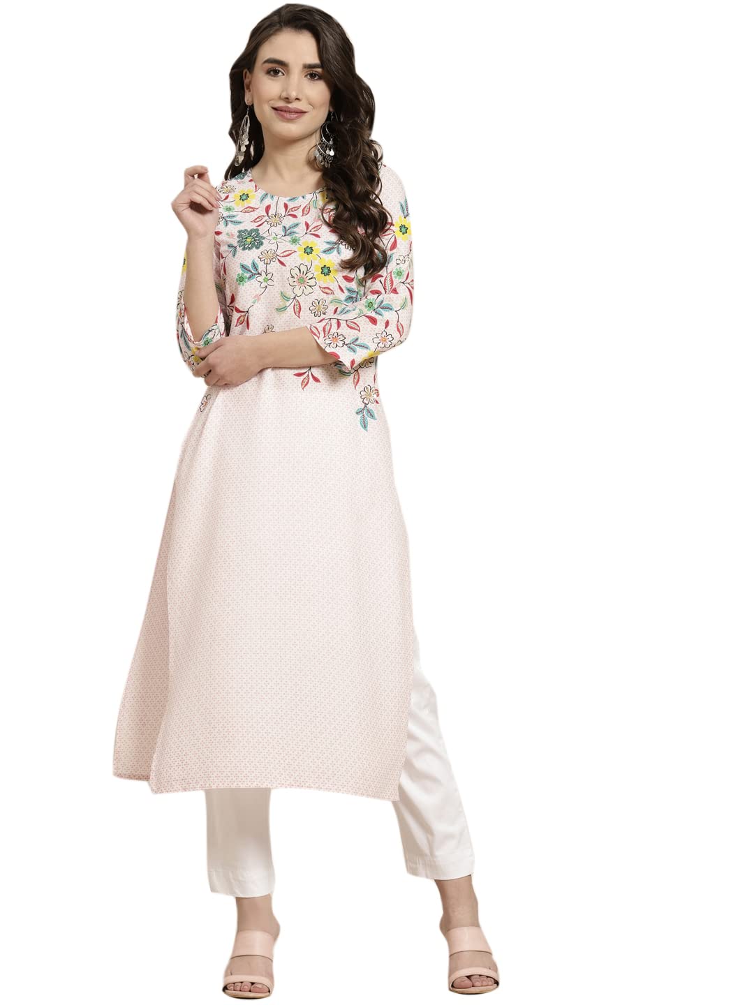 JuniperPink Rayon Printed Straight Kurta