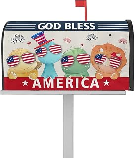 Mailbox Cover Magnetic Dinosaur American Flag Sunglass Independence Day Mailbox Covers Standard Size 21x18in,Mailbox Covers Wrap Post Letter Box Cover for Garden Yard Star Cartoon Animals Firework