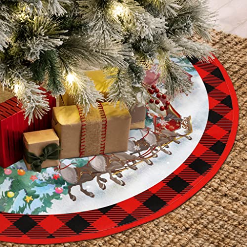 Christmas Tree Skirt 48 Inches Buffalo Plaid Vintage Xmas Tree Skirts Mat For Winter Happy New Year Christmas Tree Decorations Home Holiday Party #TOP3