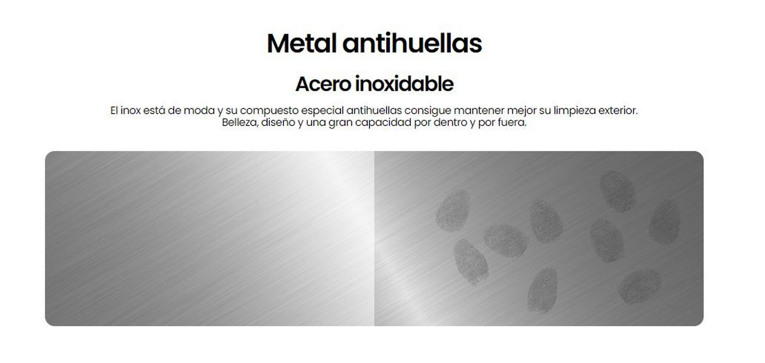 INFINITON Frigorifico Americano AMCB-415CD82XET, 415 Litros, 182 cm de Altura, Inverter Technology, No Frost Total, Fast Cooling, Fast Freezing, Tecnología Care + space, E, Inox
