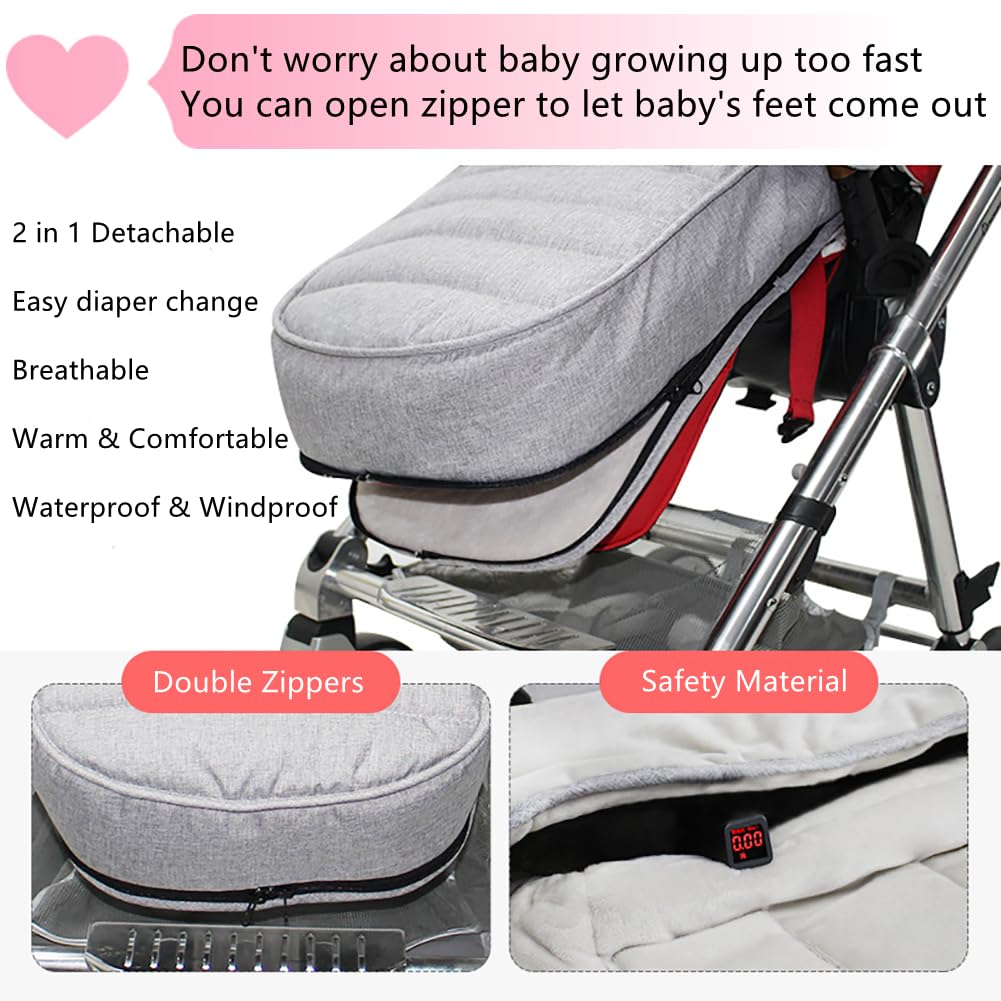 Universal Pushchair Footmuff Fleece Lined Baby Stroller Footmuff Waterproof Windproof 2 in 1 Pram Foot Cover Infant Toddler Kids Winter Warm Cosy Toes Detachable Buggy Seat Liner Cushion - Image 3