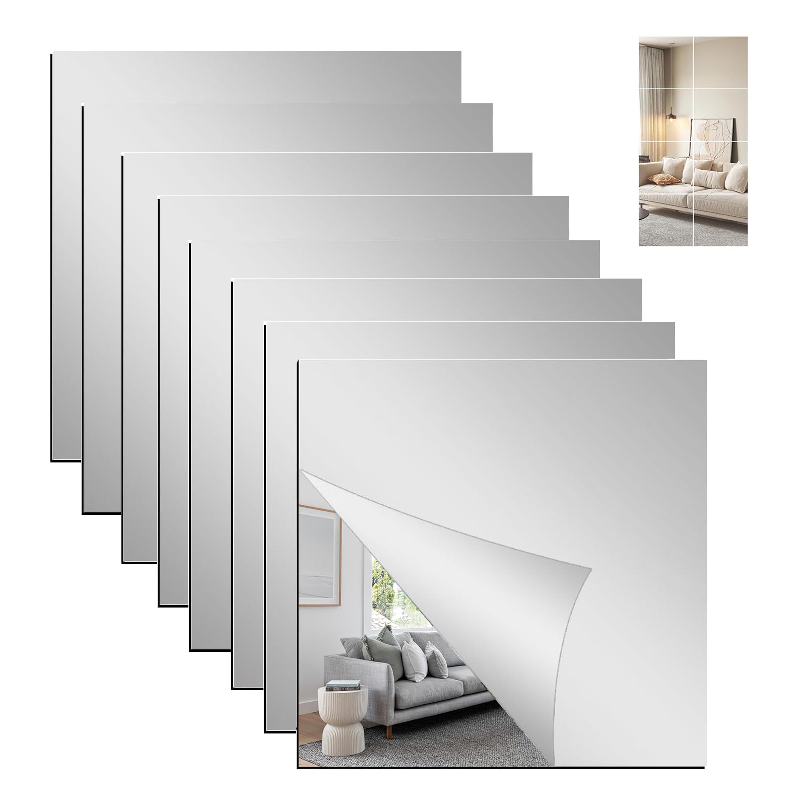 LZYDKH 8 Pcs Full Body Length Acrylic Mirror, 30 x 30 cm Acrylic Mirrors Stickers for Walls Self Adhesive Mirror Tile for Home Workout Gym Hallway