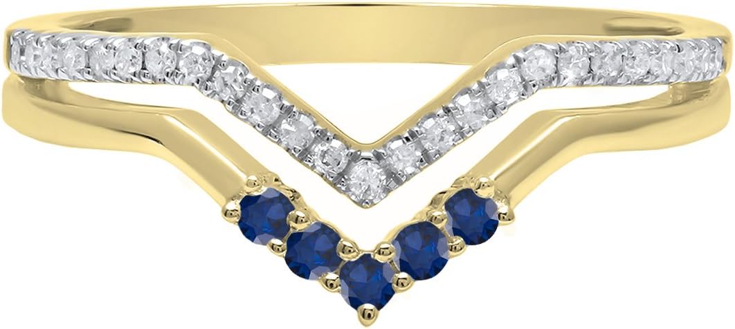 Dazzlingrock Collection 14K Round Gemstone & Diamond Ladies Five Stone Chevron Wedding Band, Yellow Gold