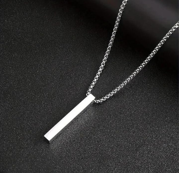 t trendy mart Pure Titanium Steel 3D Silver Cuboid Vertical Bar Pendant Necklace for Men & Boys with 24 Inch Ball Chain-picture-28
