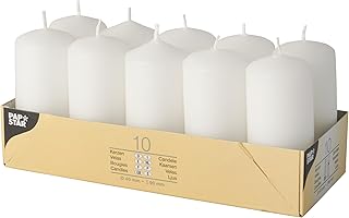 PAPSTAR Unscented White Small Pillar Candles Set of 10 | Dripless and Smokeless Household Dinner, Party Candles | European Made Premium Quality 10h Burning Time | 1.5x3.5 Inch