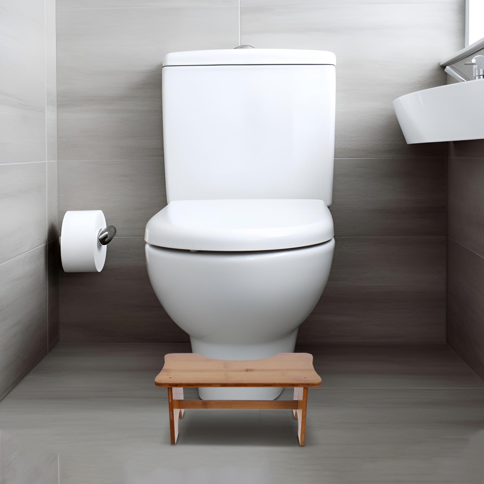 Taburete de Baño de Madera Estructura Estable y Protección Antideslizante Adecuado para Uso en Baño