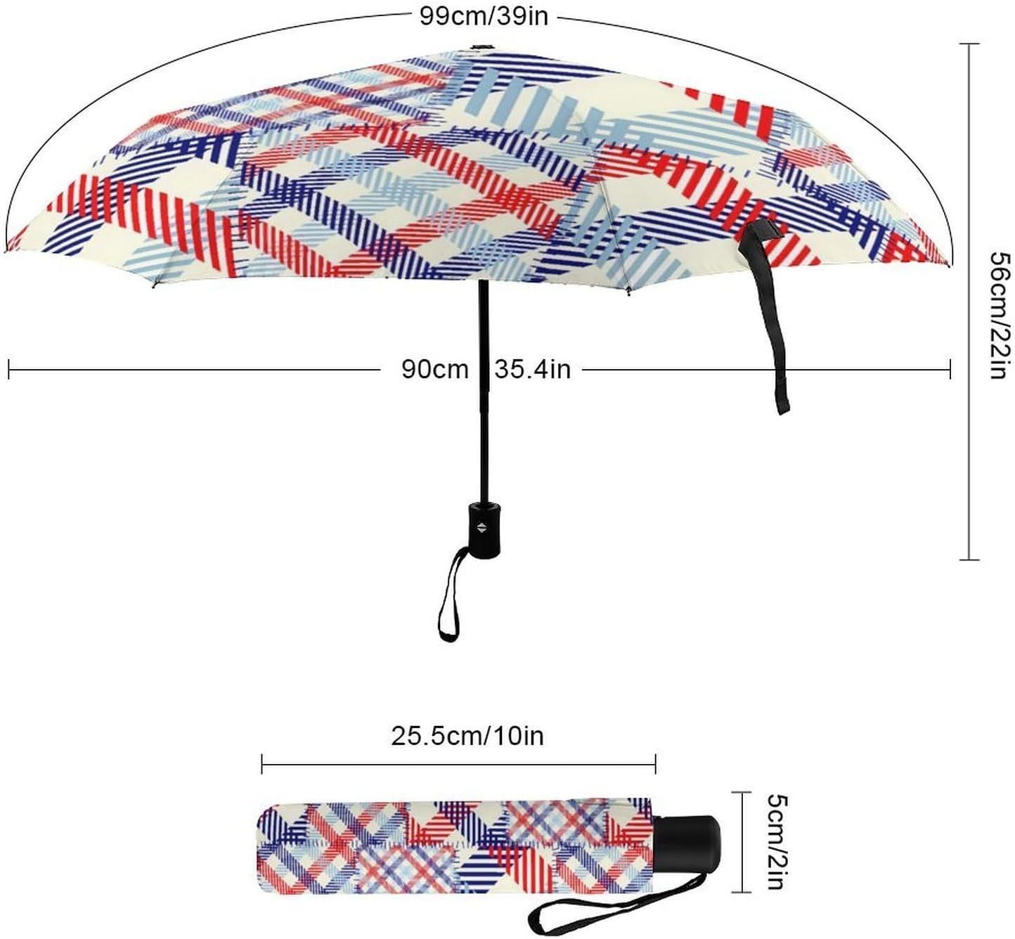 Christmas Lights On Plaid Green Umbrella Strong Windproof Automatic Umbrellas for Rain Sun Protection