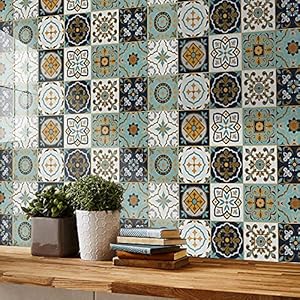 Vinilos Pared Cocina Estilo Boho Azul Vinilo Adhesivo Cenefas Adhesivas Baño Cocina Azulejos Decorativos Adhesivos Ba?o…