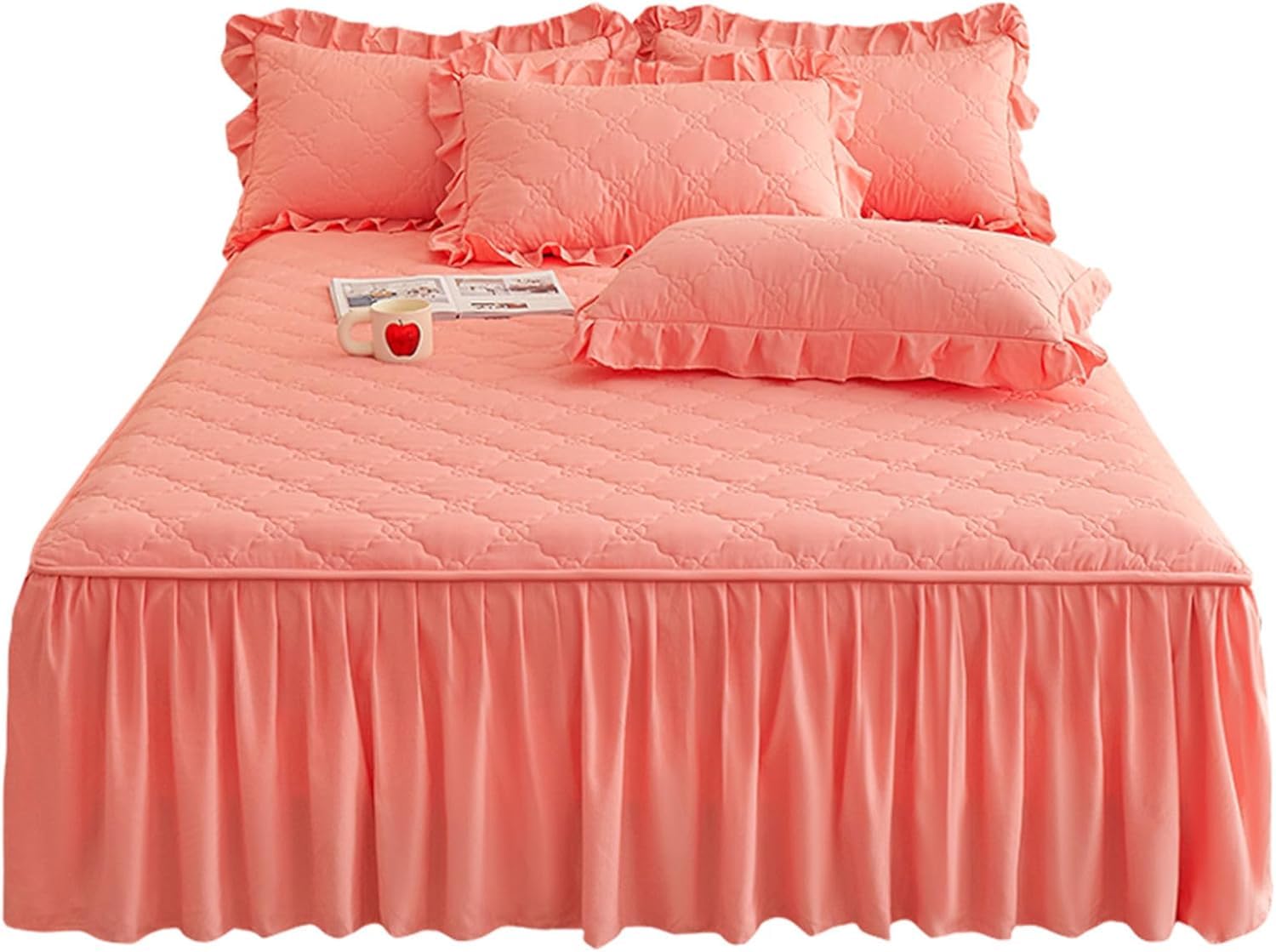 Drap de lit avec jupe à volants 180x220 rose literie douce