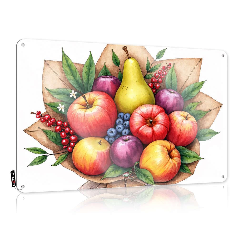 Neon, Decor Funny Gift For Camper Wall Decor, Weathered Rustic Metal Tin Sign For Man Cave | Mountain Holiday Gift Custom A Bouquet Of Apples, Pears, Blueberries, And Red Berries(30X40CM)