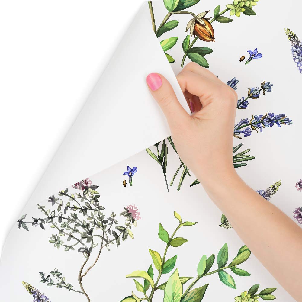 Muralo Papel Pintado Autoadhesivo Flores, Hojas, Semillas - 10m x 50 cm