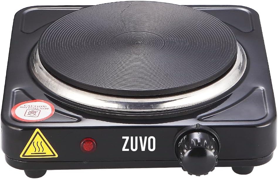 Zuvo 1500W Single Hot Plate – Portable Electric Hob with Adjustable Thermostat | Cast Iron Heating Ring | Single Electric Hob for Camping, Student, Caravan & Home (Black)