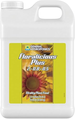 General Hydroponics Floralicious Plus, alimento vegetal Vitality, 2-0.8-0.5, 2.5 galones.