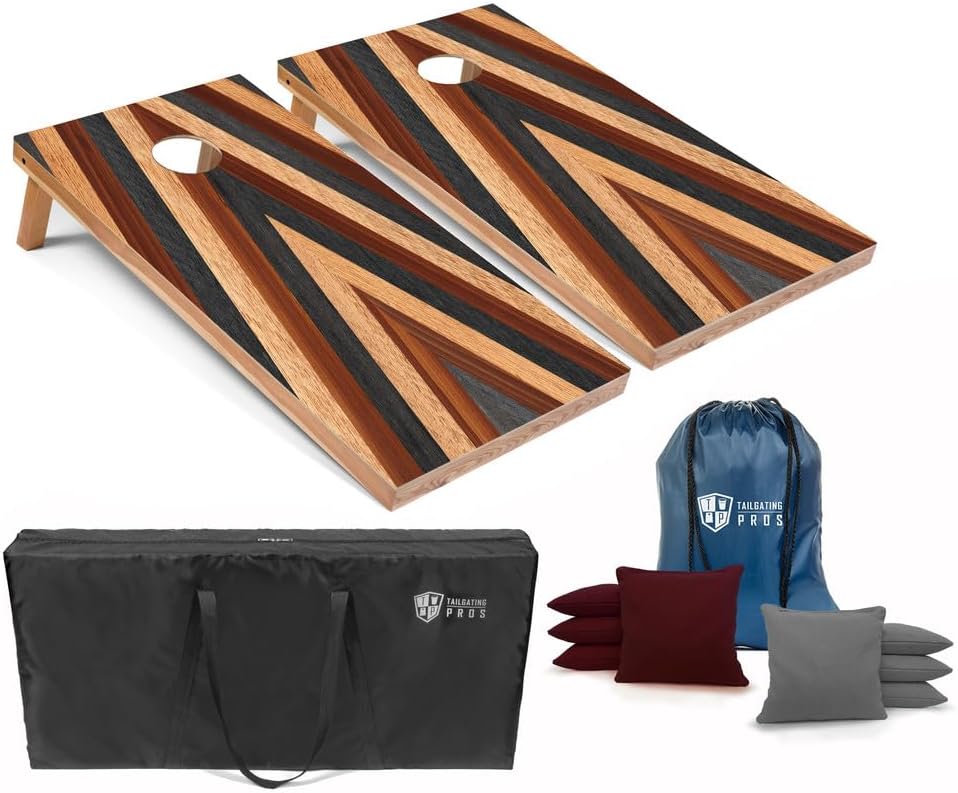 Tailgating Pros Cornhole Boards 4x2 Official Regulation Size  Wooden Design Cornhole Game Set with 8 Bean Bags, Carrying Case & Tote  Outdoor Tailgate Yard Game