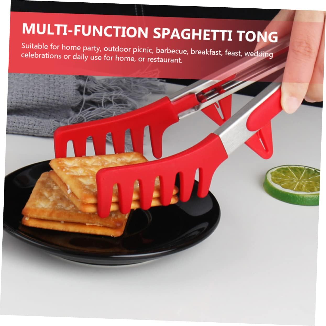 Ciieeo 1pc Silicone Food Clip Pasta Serving Tongs Reusable Household Tong Ergonomic Spaghetti Multi-function Pasta Attachment