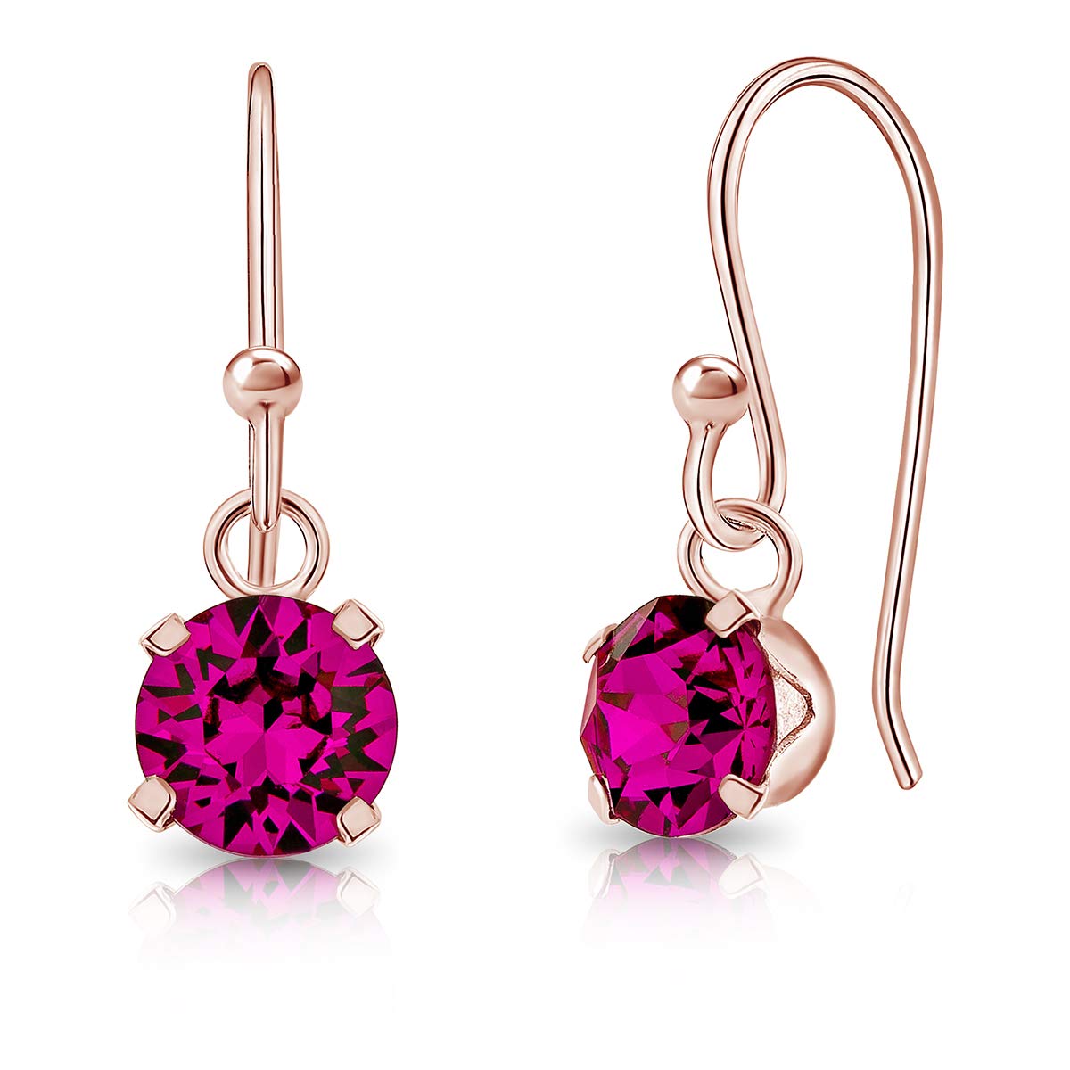 DTPsilver Pendientes Pequeños de Colores - Pendientes Colgantes Plata de Ley 925 Chapado en Oro Rosa con Cristal Swarovski® Elements - Pendientes Dorados - Diámetro: 6 mm