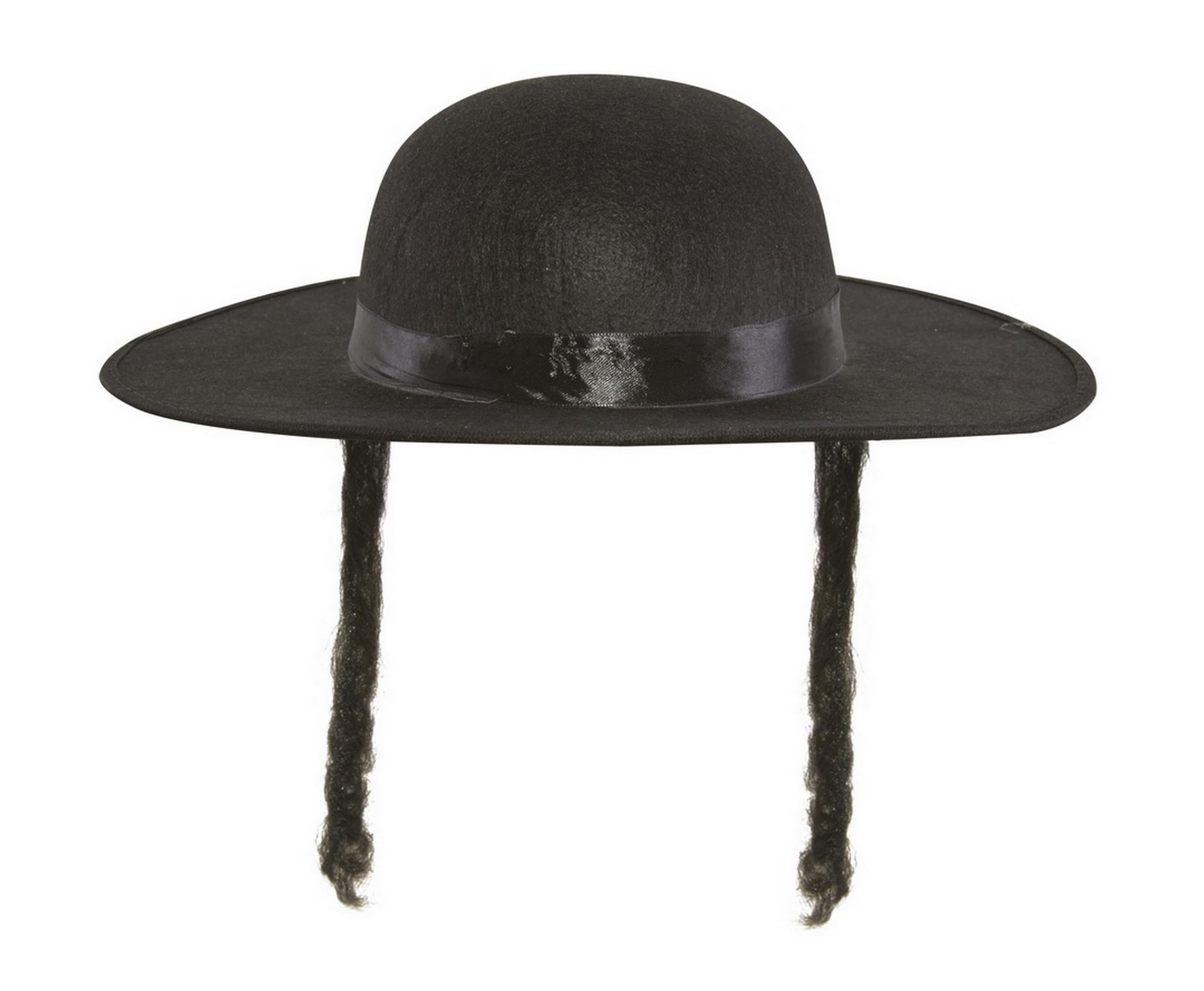 P’TIT CLOWN - 91041 - Cappello da Rabbino - Rabbi’s Hat - Effetto Lana Stile Rabbi Jacob - Accessorio Travestimento per Carnevale, Feste a Tema, Serate - Nero con Capelli - Taglia Unica - Adulto
