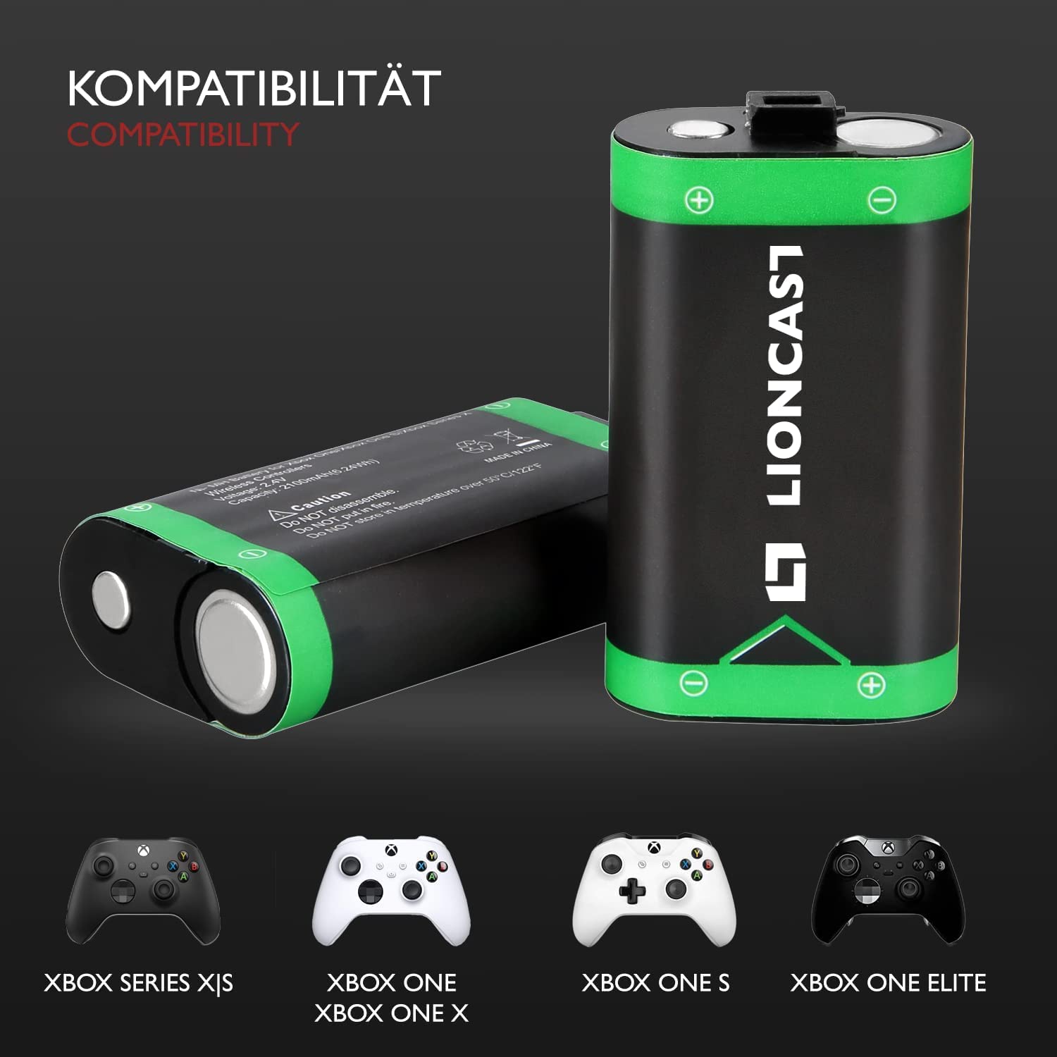 Lioncast Xbox Controller Station de Charge avec Batterie Rechargeable (1200mAh) pour Xbox One/Xbox Series X/S, Station de Charge de Batterie avec indicateur LED, Batterie de contrôleur Xbox