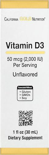 California Gold Nutrition Vitamin D3, Unflavored, 50 mcg (2,000 IU), 1 fl oz (30 ml)