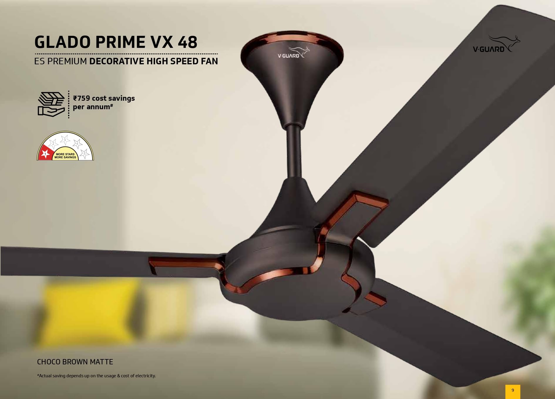 V-Guard Glado Prime Vx 1.2 Meter Sweep 400 RPM Speed (Choco Brown Matte)-image-9