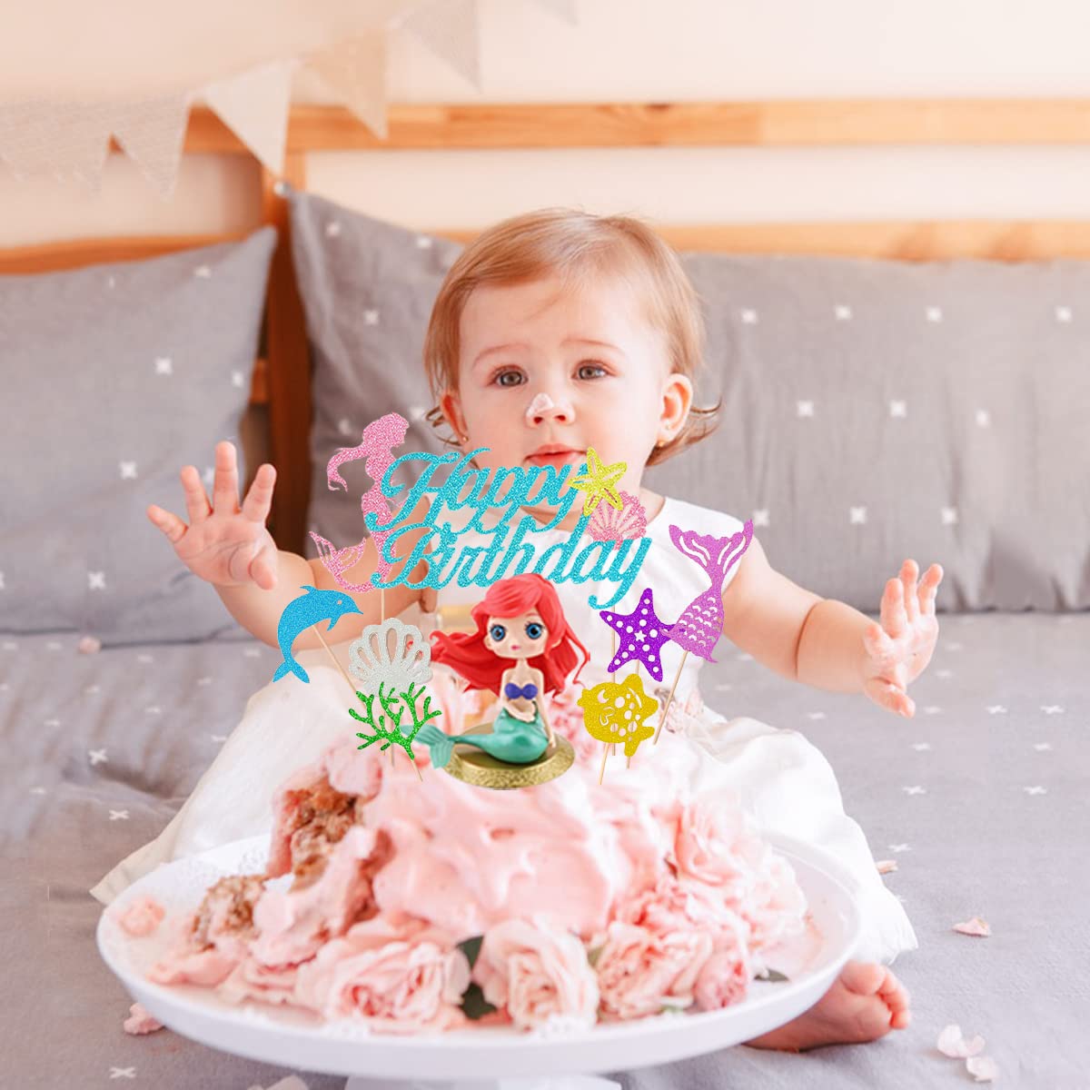 Stand Cupcake Sirena Alzata Per Torta A Sirena: 3 Livelli, 12 Decorazioni Per  Cupcake, Per Feste, image size:1200x1200