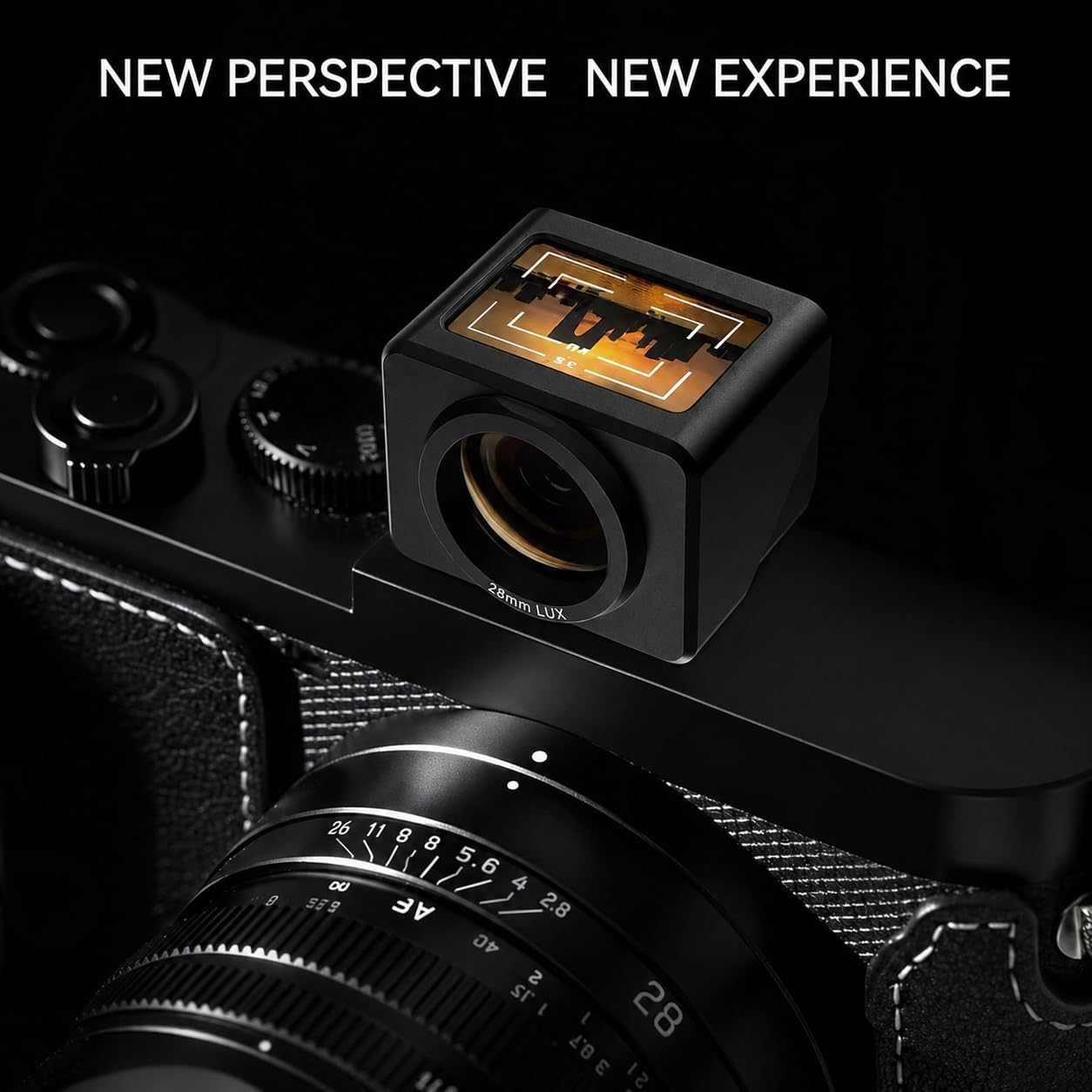 Wizjer optyczny na poziomie pasa aparatu z prowadnicami ramy 28 mm